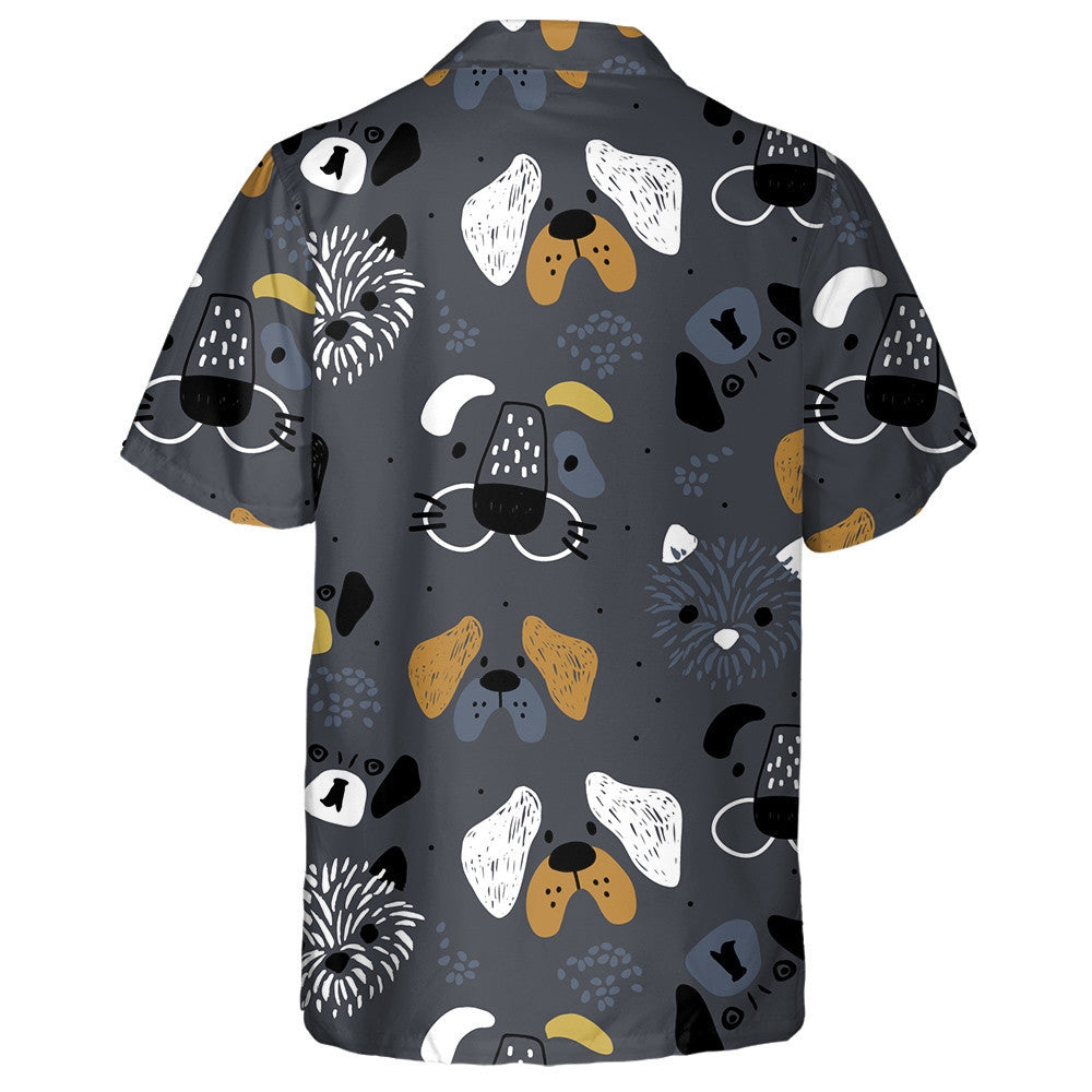 Hand Drawn Dog's Faces On Grey Background Hawaiian Shirt, Hawaiian Shirt Gift, Christmas Gift