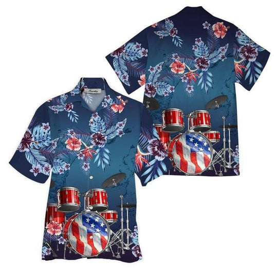 I Love Drum America Background Hawaiian Shirt, Hawaiian For Gift