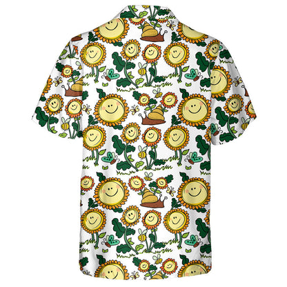 Cute Smiling Flowers And Snail Coloured With White Background Hawaiian Shirt, Hawaiian Shirt Gift, Christmas Gift
