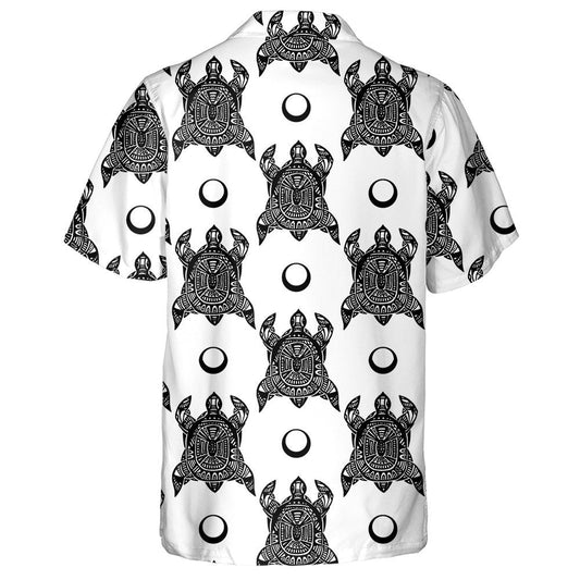 Polynesian Symbols Black Turtle And Moon Circles Hawaiian Shirt, Hawaiian Shirt Gift, Christmas Gift
