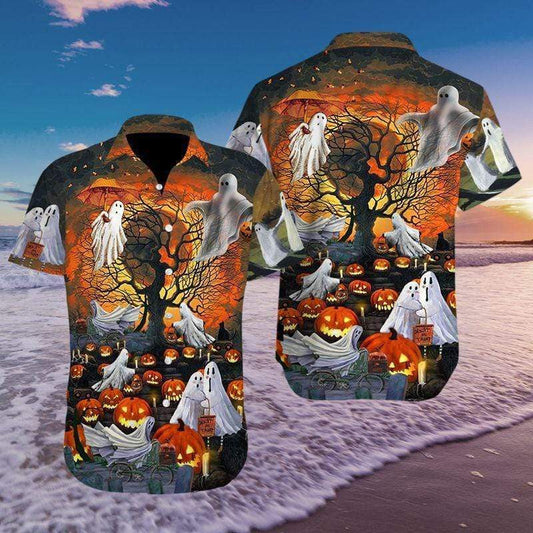 Scary Enough Halloween God Pumpkin Background Hawaiian Shirt,Hawaiian Shirt Gift, Christmas Gift