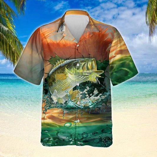 Great Sky Cool Bass Fishing Design Hawaiian Shirt,Hawaiian Shirt Gift, Christmas Gift