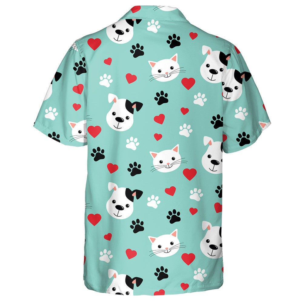 Lovely Cute Cats And Dogs Green Background Hawaiian Shirt, Hawaiian Shirt Gift, Christmas Gift