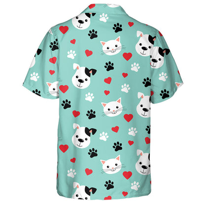 Lovely Cute Cats And Dogs Green Background Hawaiian Shirt, Hawaiian Shirt Gift, Christmas Gift