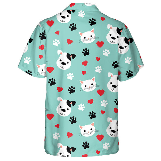 Lovely Cute Cats And Dogs Green Background Hawaiian Shirt, Hawaiian Shirt Gift, Christmas Gift