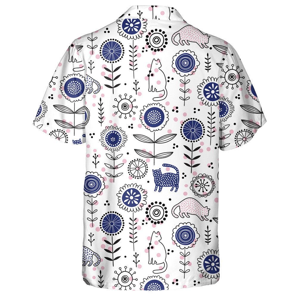 Romantic Colorful Flower With Cute Cats Hawaiian Shirt,Hawaiian Shirt Gift, Christmas Gift
