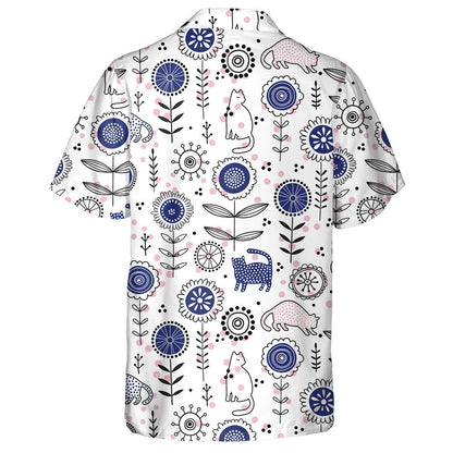 Romantic Colorful Flower With Cute Cats Hawaiian Shirt,Hawaiian Shirt Gift, Christmas Gift