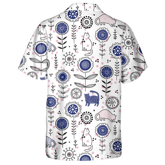 Romantic Colorful Flower With Cute Cats Hawaiian Shirt,Hawaiian Shirt Gift, Christmas Gift