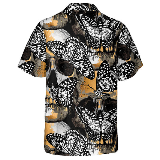 Téama an Earraigh Skulls Óir Agus Airgid Le Féileacáin Coimhthíocha Léine Haváís, Bronntanas Léine Haváís, Bronntanas Nollag