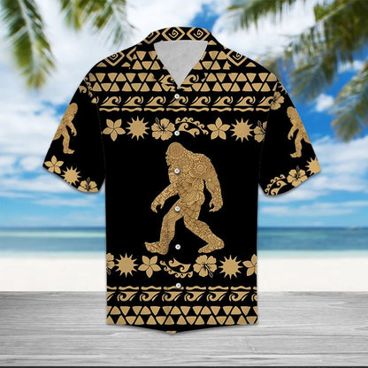 Tribal Golden Bigfoot Walking Into Forest Design Hawaiian Shirt, Hawaiian Shirt Gift, Christmas Gift