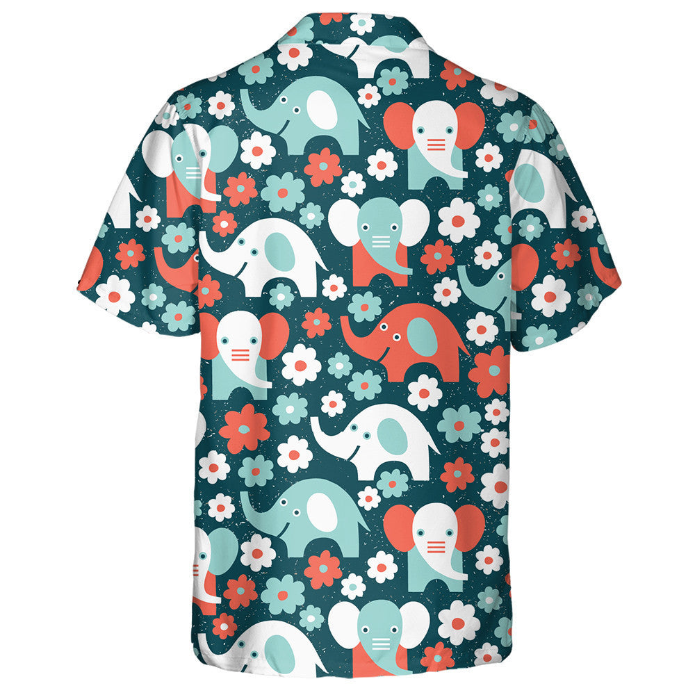 Funny Elephant With Flowers On Vintage Background Hawaiian Shirt, Hawaiian Shirt Gift, Christmas Gift