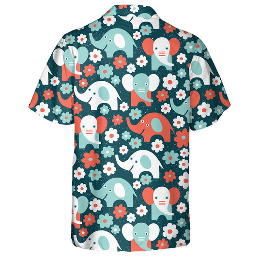 Funny Elephant With Flowers On Vintage Background Hawaiian Shirt, Hawaiian Shirt Gift, Christmas Gift