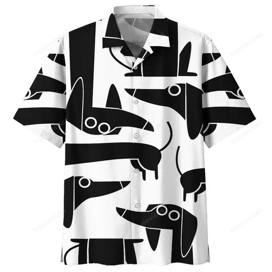 Dachshund Black And White Pattern Unique Design Hawaiian Shirt, Hawaiian Shirt Gift, Christmas Gift