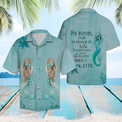 Behind Beautiful Mermaid Under The Sea Hawaiian Shirt, Hawaiian For Gift