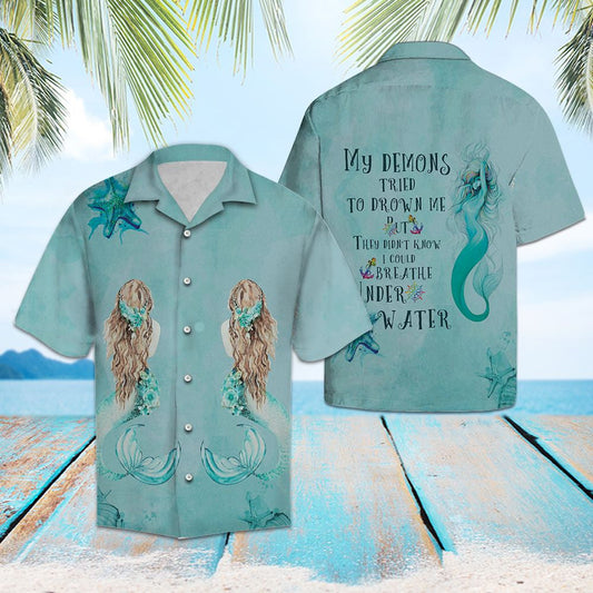 Behind Beautiful Mermaid Under The Sea Hawaiian Shirt, Hawaiian For Gift