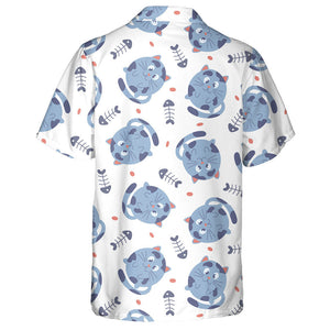 Cute Cartoon Cats And Fish Bones Hawaiian Shirt,Hawaiian Shirt Gift, Christmas Gift