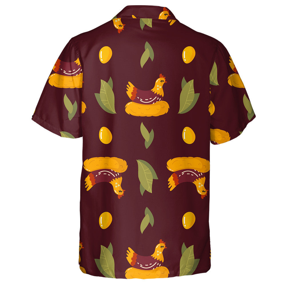 Cute Chicken Sitting On A Nest With Leaves And Eggs Hawaiian Shirt, Hawaiian Shirt Gift, Christmas Gift