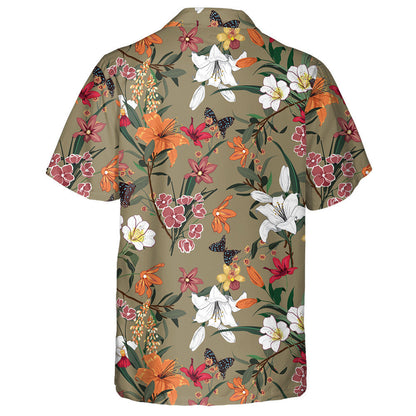 Classic Colorful Flower Branches And Butterflies Pattern Hawaiian Shirt, Hawaiian Shirt Gift, Christmas Gift