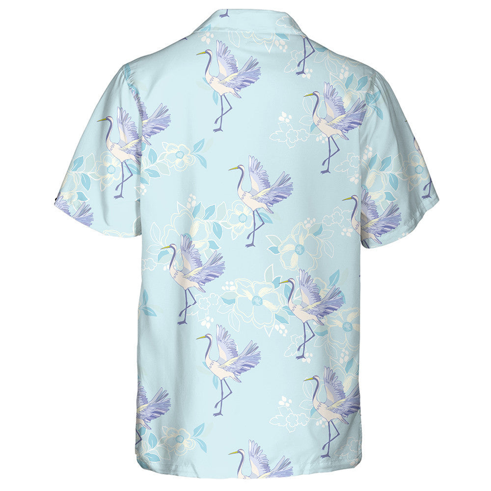 Flying Birds And Floral On Blue Background Hawaiian Shirt, Hawaiian Shirt Gift, Christmas Gift