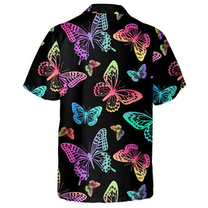 Rainbow Butterflies On A Black Background Hawaiian Shirt,Hawaiian Shirt Gift, Christmas Gift