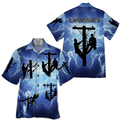 Lighting Lineman Tropical Background Design Hawaiian Shirt, Hawaiian For Gift