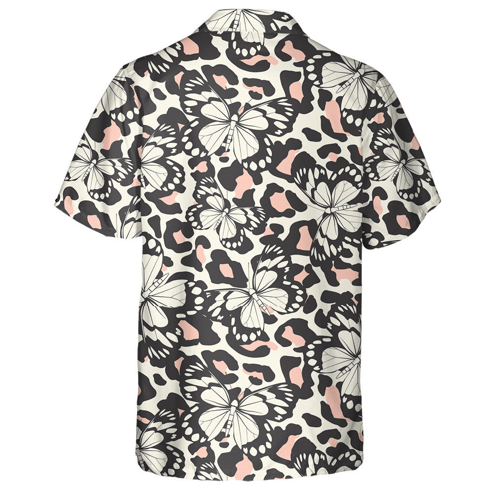 Multicolor Butterfly On Leopard Trendy Animal Hawaiian Shirt,Hawaiian Shirt Gift, Christmas Gift
