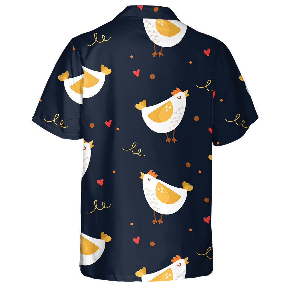 Sicín Gleoite Cartún Agus Croí Ar Chúlra Dubh Léine Haváís, Bronntanas Léine Haváíais, Bronntanas Nollag