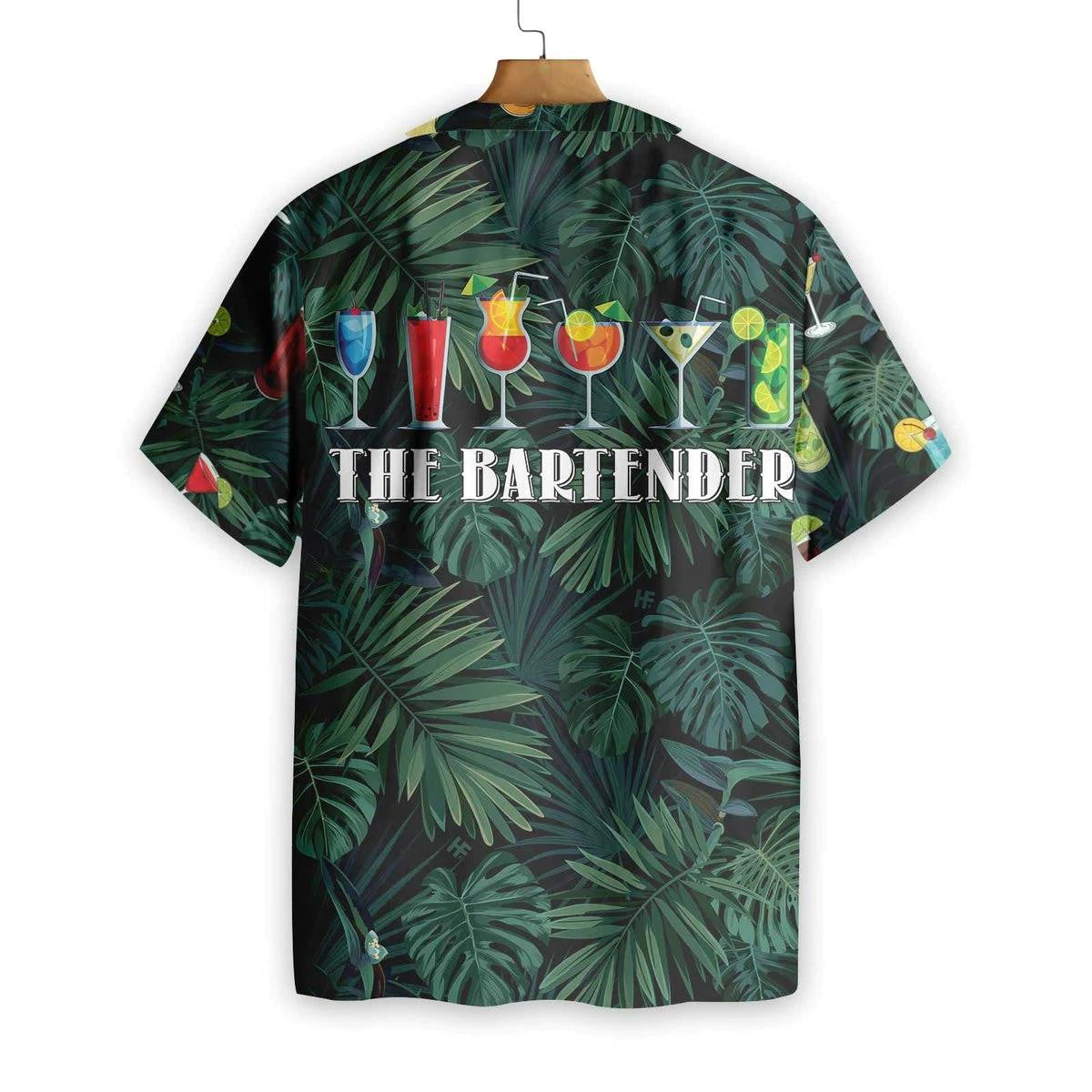 The Tropical Bartender Cocktails On Leaf Pattern Hawaiian Shirt, Hawaiian Shirt Gift, Christmas Gift