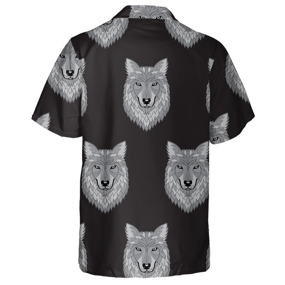 Embroidery Wolf Gray Head In Vintage Style Hawaiian Shirt, Hawaiian Shirt Gift, Christmas Gift