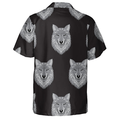 Embroidery Wolf Gray Head In Vintage Style Hawaiian Shirt, Hawaiian Shirt Gift, Christmas Gift