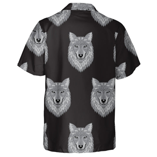 Embroidery Wolf Gray Head In Vintage Style Hawaiian Shirt, Hawaiian Shirt Gift, Christmas Gift
