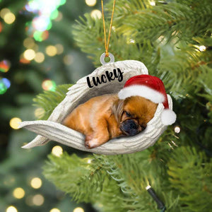 Personalized Pekingese Sleeping Angel Christmas Flat Acrylic Dog Ornament Memorial Dog Gift, Christmas Gift