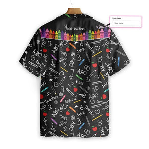 Teacher's Name With Crayons Custom Name Hawaiian Shirt,Hawaiian Shirt Gift, Christmas Gift