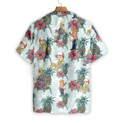 Carpenter Pineapple Pattern Blue Background Hawaiian Shirt, Hawaiian For Gift