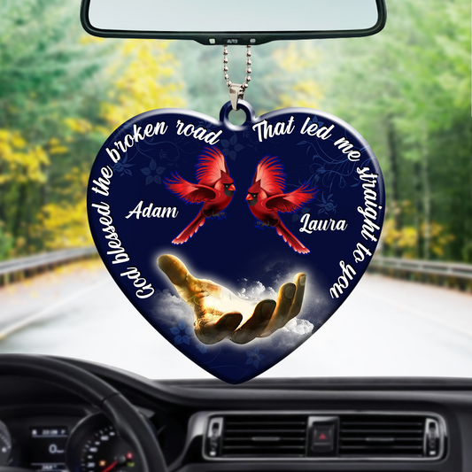 Personalized God Blessed Cardinal Couple Christian Ornament, Memorial Car Hanging Ornament, Christmas Decoration