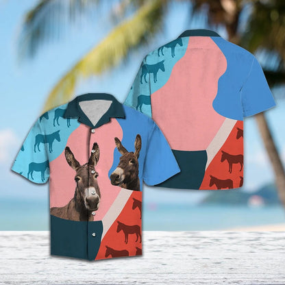 Pink And Blue Geometric With Donkey Hawaiian Shirt,Hawaiian Shirt Gift, Christmas Gift