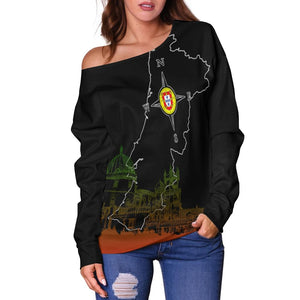 (Custom Personalised) Portugal Pena Palace Sketch Art Off Shoulder Sweater Portuguese Map, Christmas Ugly Sweater, Christmas Gift, Gift Christmas 2022