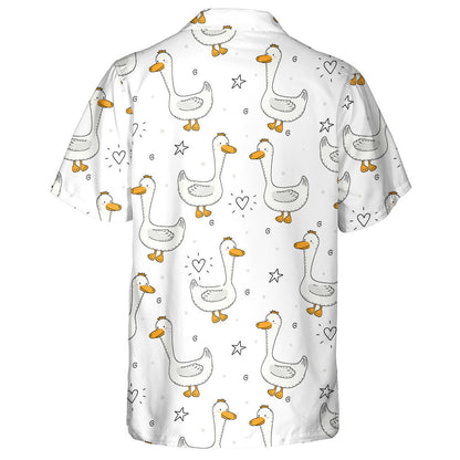 Hand Drawn Cute Couple Ducks On White Hawaiian Shirt, Hawaiian Shirt Gift, Christmas Gift