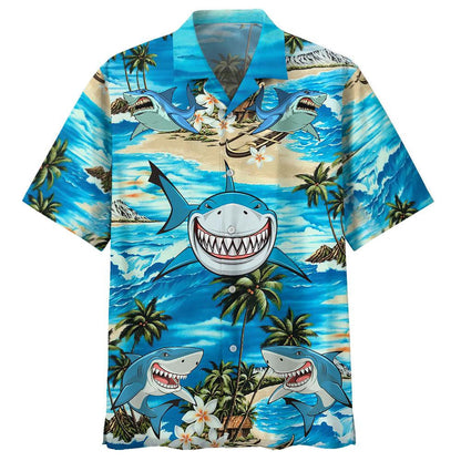 Smile Shark Watercolor Design Hawaiian Shirt,Hawaiian Shirt Gift, Christmas Gift