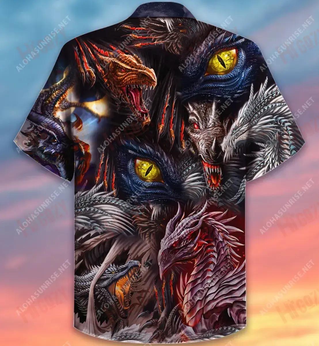 Ní Mharaíonn Dóiteáin Dragon Bears sé Dragon Unisex Léine Haváís Aigéan Muinchille Gearr Léinte Haváís is Fearr Léinte Greannmhar Haváís, Léine Haváís, Bronntanas Nollag