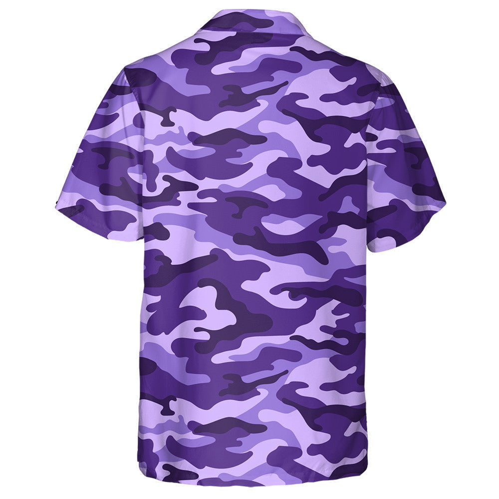 Monochrome Purple Camouflage Military Pattern Hawaiian Shirt,Hawaiian Shirt Gift, Christmas Gift