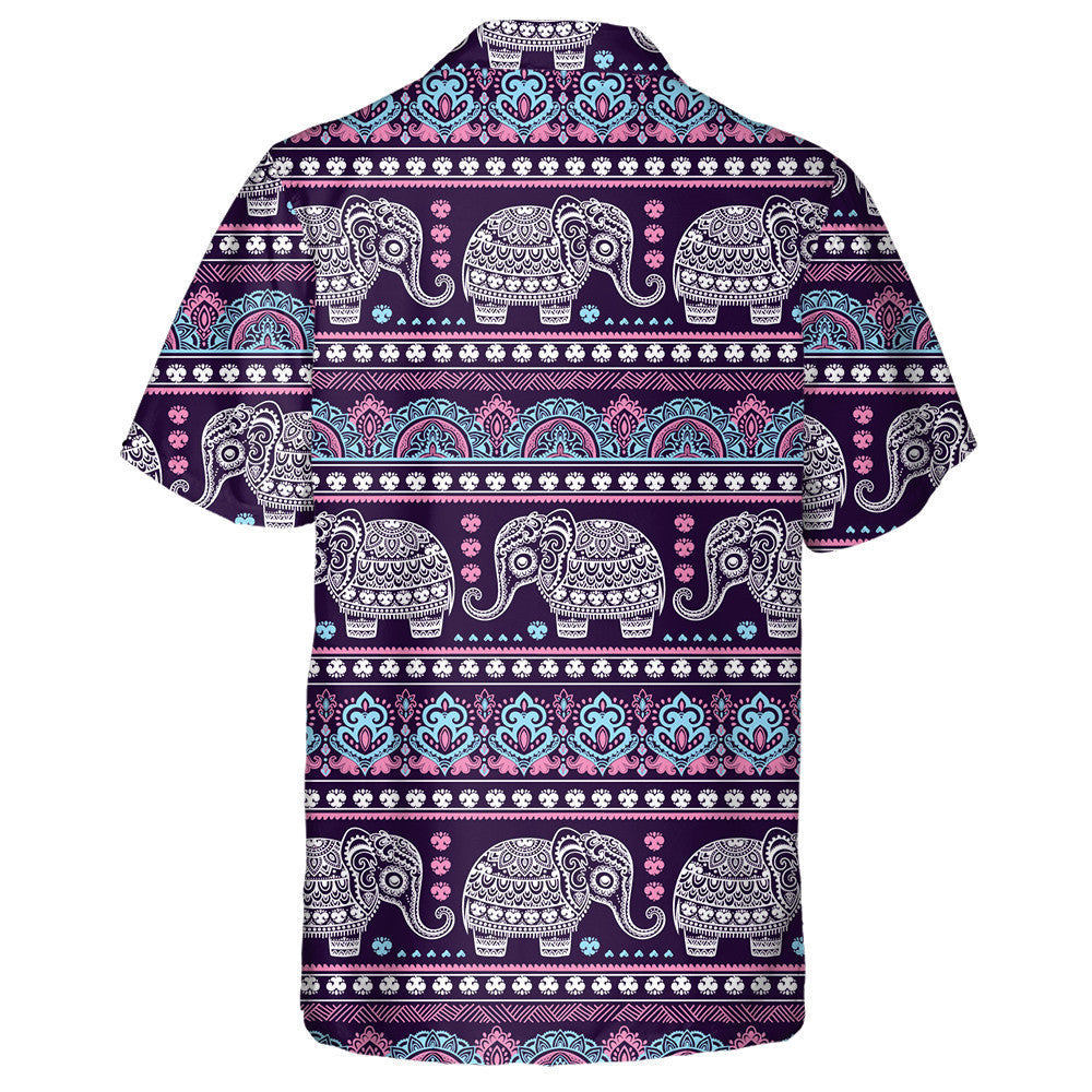 Indian Lotus Ethnic Elephant On Violet Background Hawaiian Shirt, Hawaiian Shirt Gift, Christmas Gift