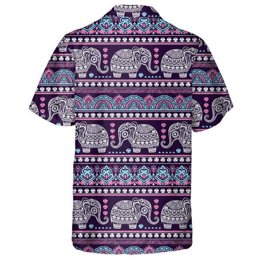 Indian Lotus Ethnic Elephant On Violet Background Hawaiian Shirt, Hawaiian Shirt Gift, Christmas Gift