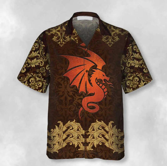 Viking Baroque Dark Brown Dragon Hawaiian Shirt, Hwaiian For Gift