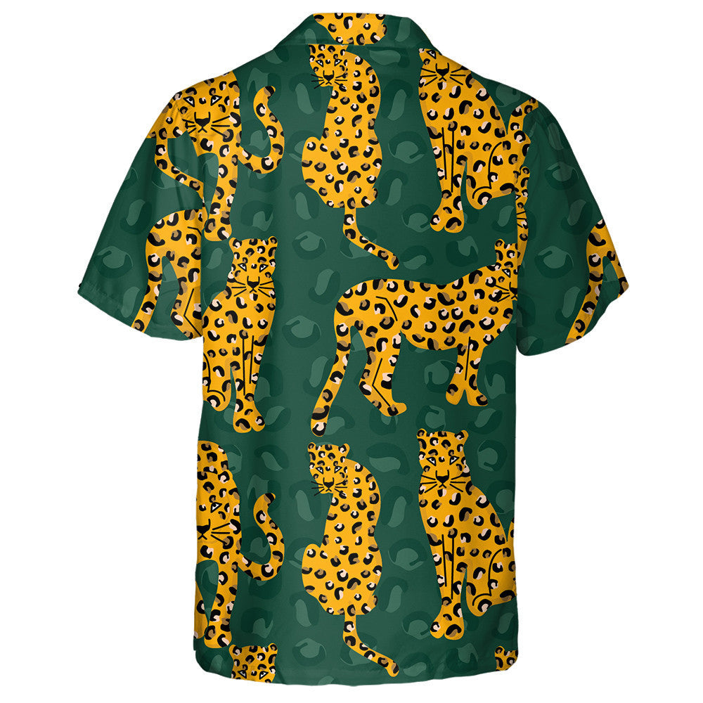 Trendy Yellow Leopards On Green Leopards Skin Hawaiian Shirt, Hawaiian Shirt Gift, Christmas Gift