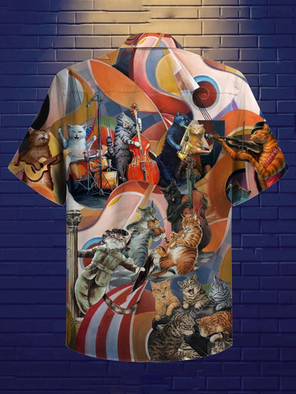 Cats Band Tropical Background Design Hawaiian Shirt, Hawaiian For Gift