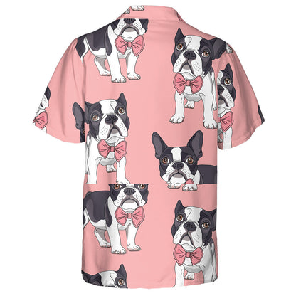 Cartoon Bulldog With Pink Bow Tie Hawaiian Shirt, Hawaiian For Gift