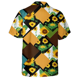 Abstract Patchwork Geometric Theme Design With Sunflowers Hawaiian Shirt, Hawaiian Shirt Gift, Christmas Gift