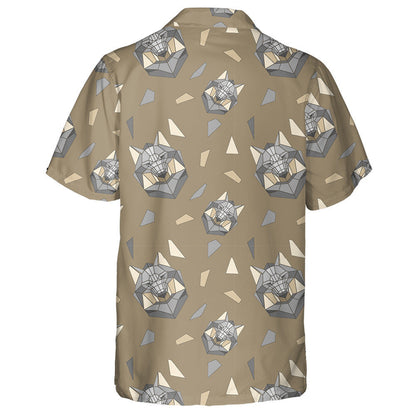 Polygonal Wolf Of Triangles In Gray And Brown Hawaiian Shirt, Hawaiian Shirt Gift, Christmas Gift