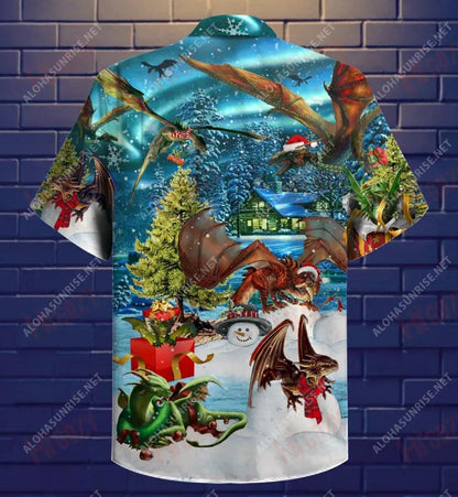 Dragon Merry Christmas Unisex Short Hawaiian Shirt Vacation Short Sleeve Custom Hawaiian Shirts Crazy Shirts Hawaii_Hawaiian Shirt Gift, Christmas Gift